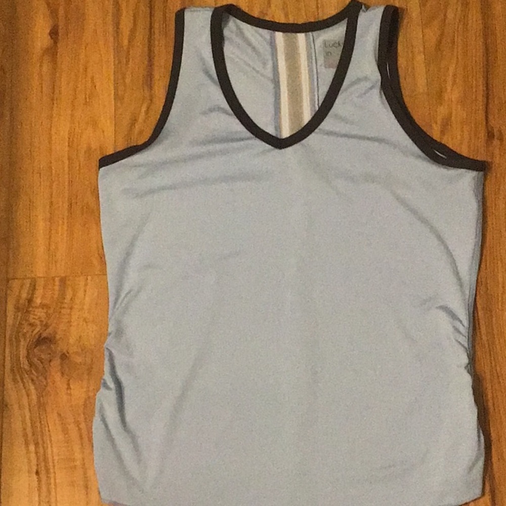 Lucky in love light blue tennis tank